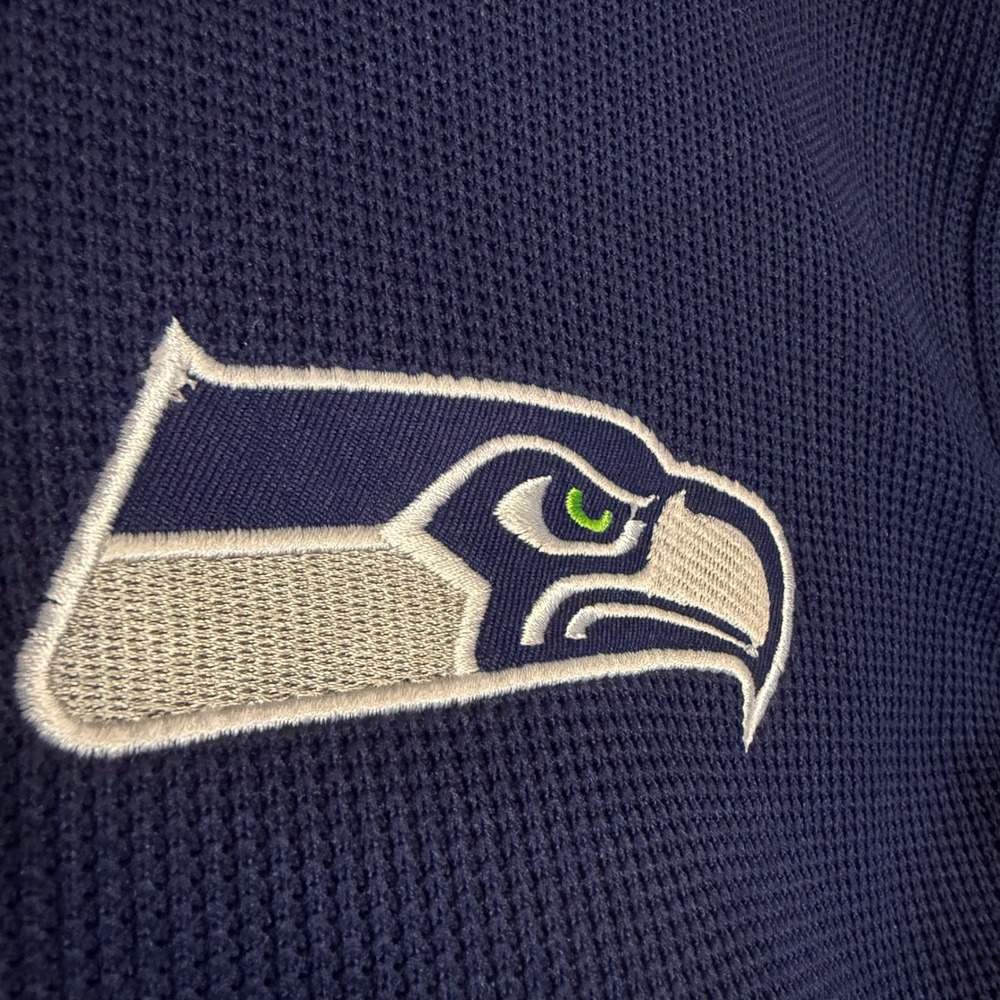 NFL Seattle Seahawks Mens Navy Blue Full Zip Waffle Knit Fleece Jacket Large - Picture 2 of 7
